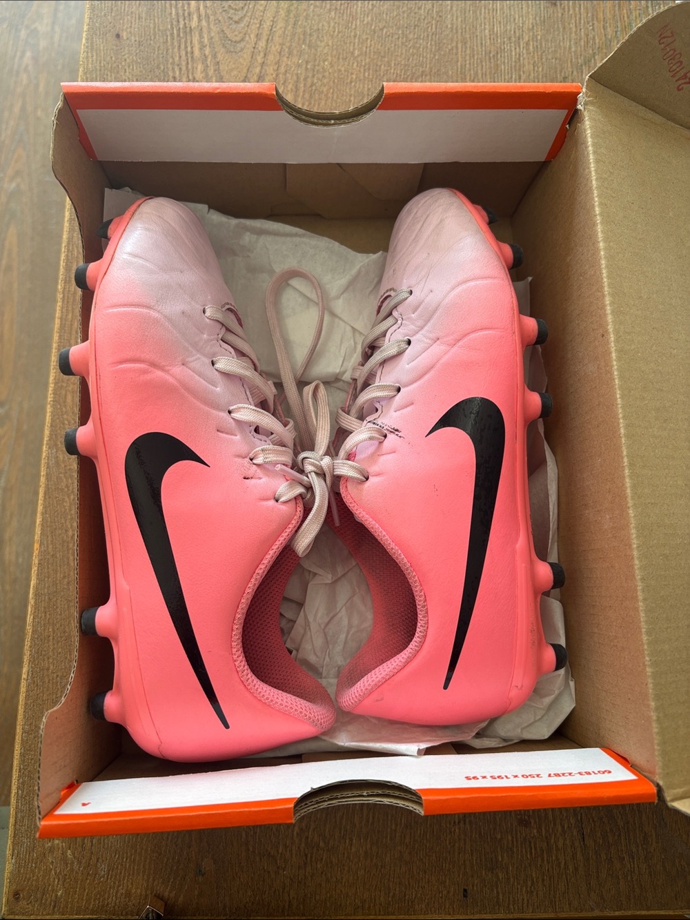 Nike Kids Pink Gradient Soccer Cleats with Black Swoosh